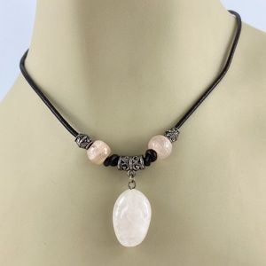 • leather rose quartz pendant necklace